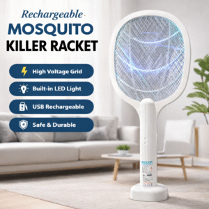 rechargeable mosquito racket with box & stand – electric insect killer bat for indoor and outdoor use | insects killer | mosquito killer racket (random color)