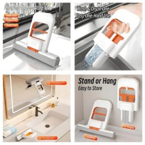foldable mini mop | portable desktop wet & dry cleaning mop | self‑squeezing