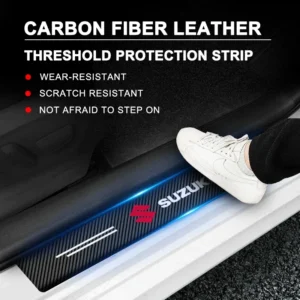 set of 4 carbon fiber car door sill protector stickers 2 pcs 23.5 inches 2 pcs 15.5 inches scratch resistant | random design
